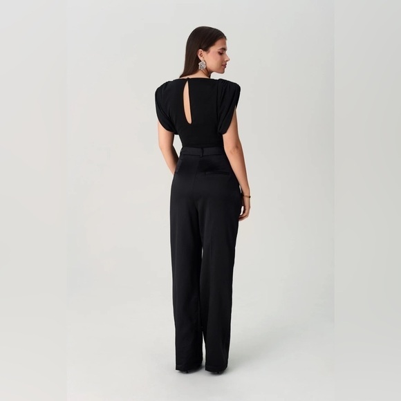 Adoore Gent Asymmetric Satin Wide Leg Pants in Black - Picture 3 of 10